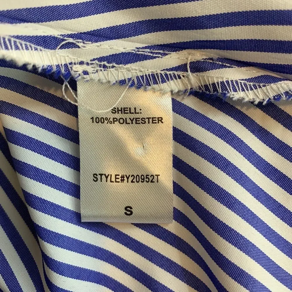 Tuckernuck Blouse Women S Small White Blue Easton Striped VNeck Long Puff Sleeve